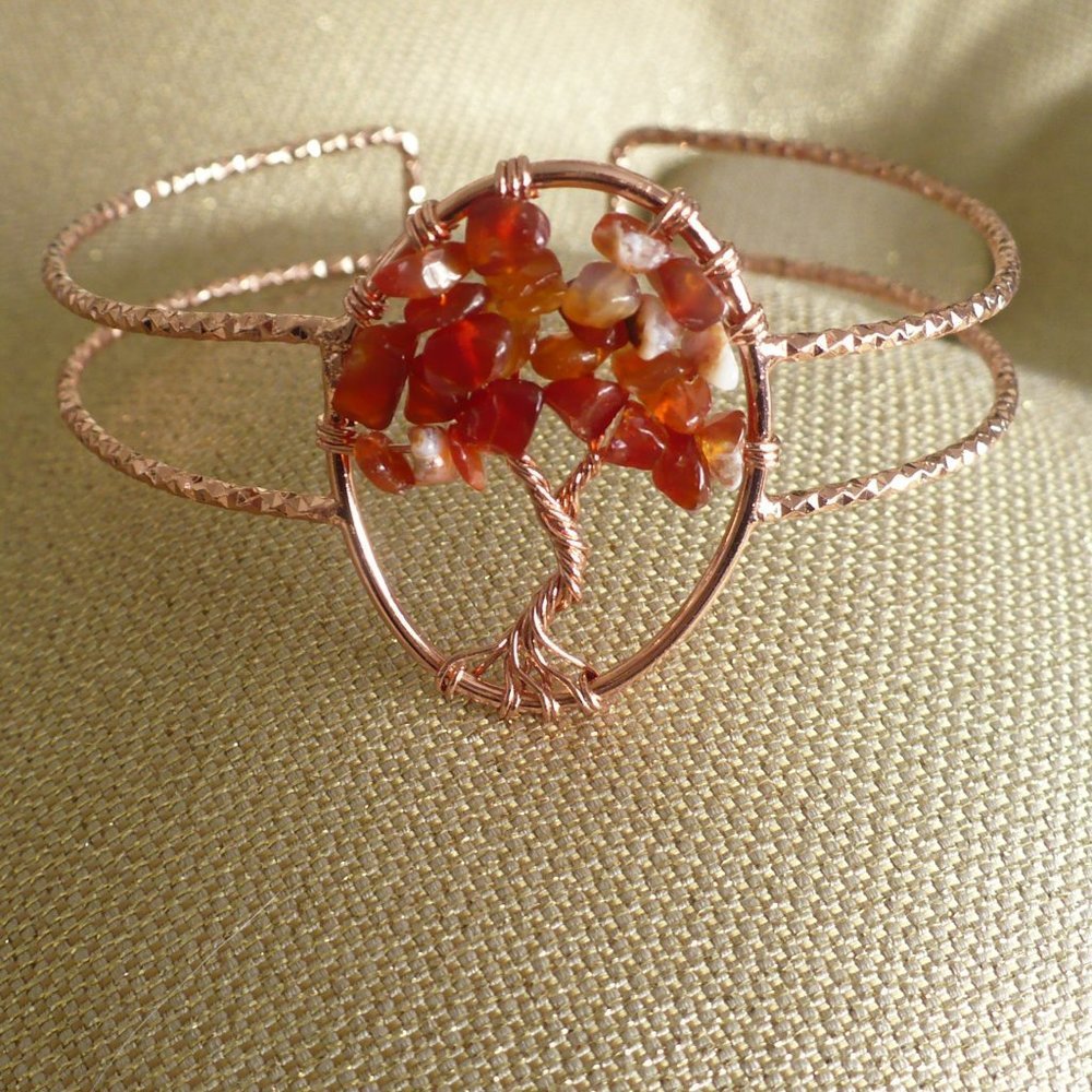 ❤️Tree of Life Bracelet Red Gem Stone  Rose Gold